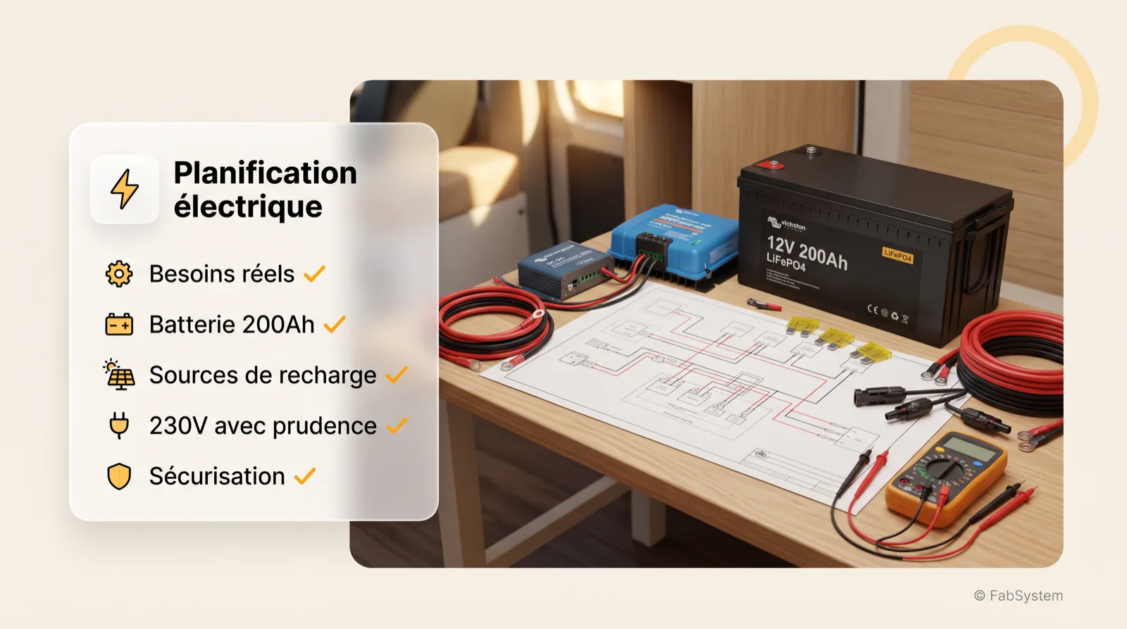Illustration de planification d'une installation electrique de van