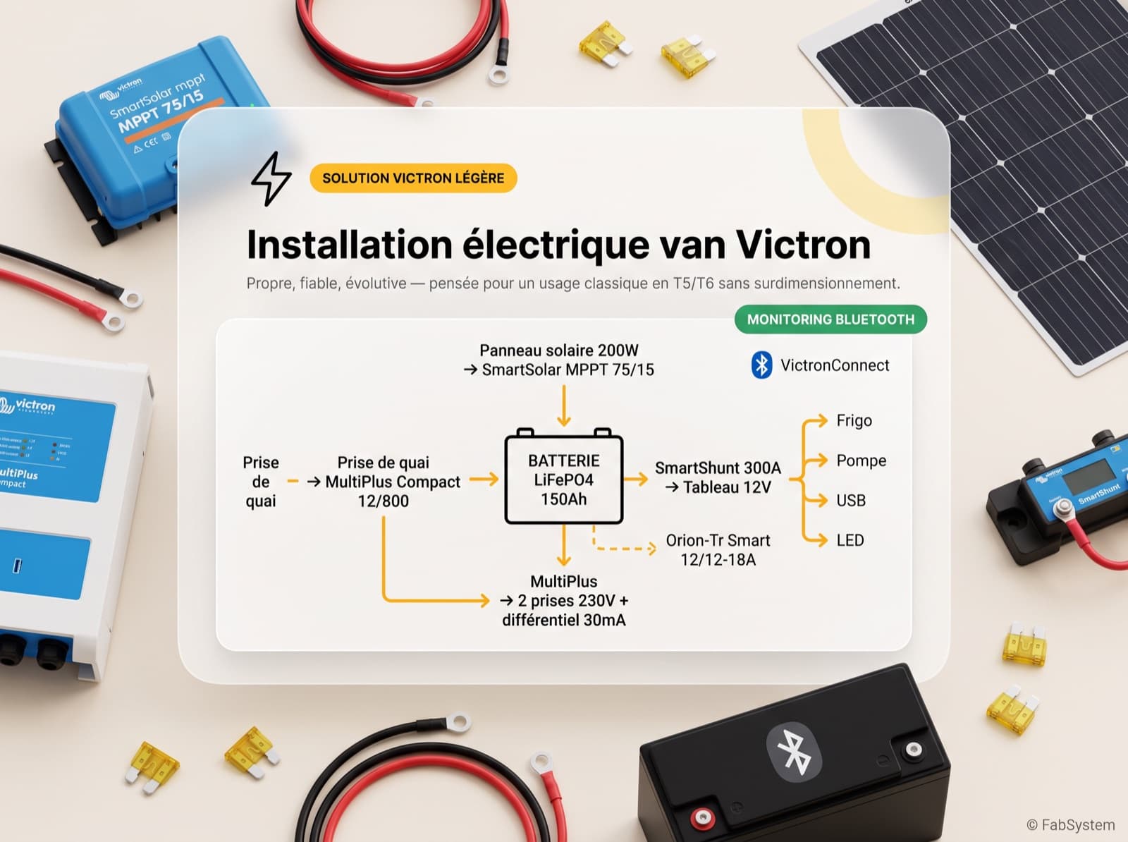 Illustration d'une architecture Victron legere pour van